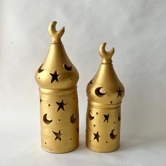 Stars in The Sky Pottery Lantern - Gold