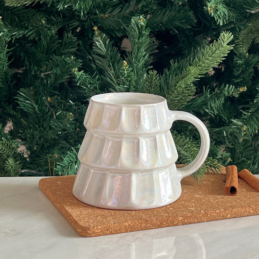 Handmade ceramic Christmas tree mug in white