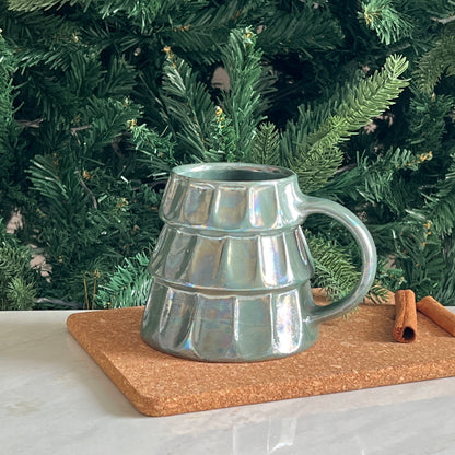 Handmade ceramic Christmas tree mug in green